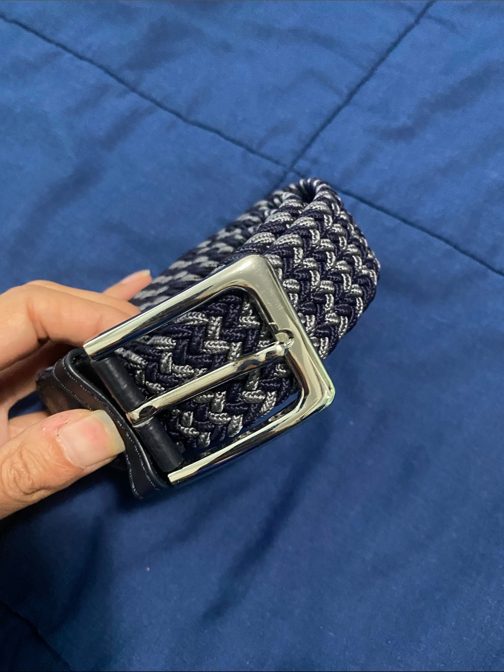 Braided Navy and Silver Men’s Belt - Unbranded